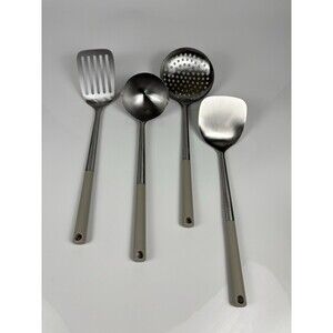 4pc Stainless Steel Cooking Utensils Set with Ergonomic Silicone Handles